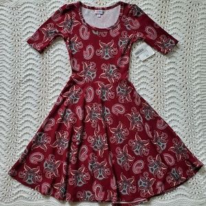 NWT LuLaRoe Nicole Burgundy Paisley Dress XS
